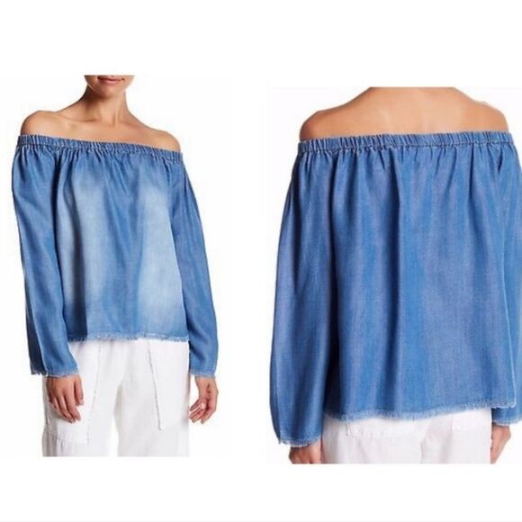 Anthropologie Cloth & Stone Blue Chambray Off Shoulder Top Size Small - Picture 1 of 12